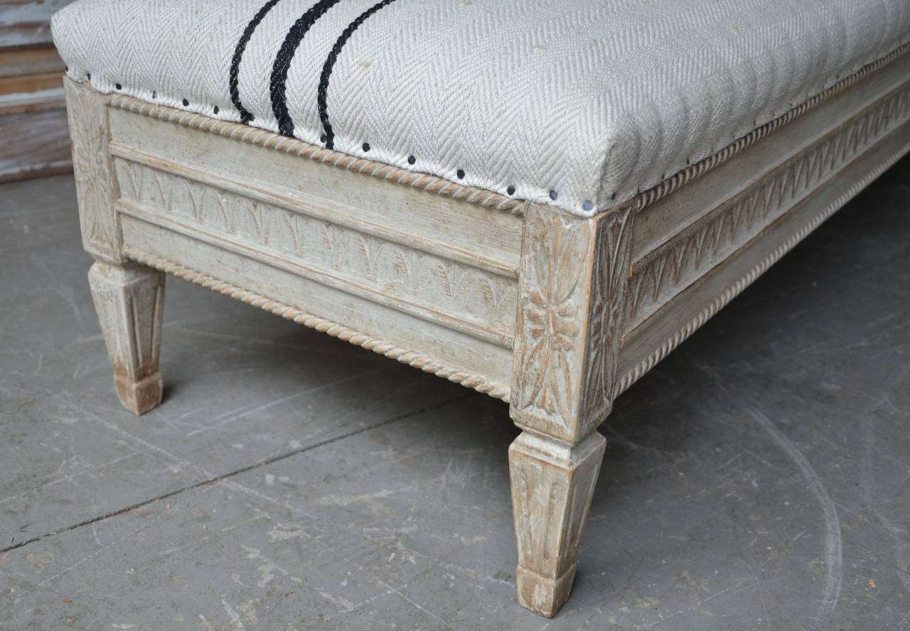 Linen 19th Century Swedish Gustavian Style Long Bench
