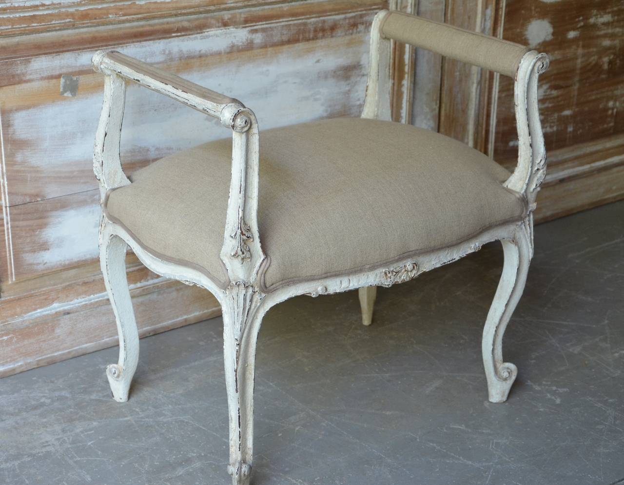 Louis XV Style Painted Bench with Armrests