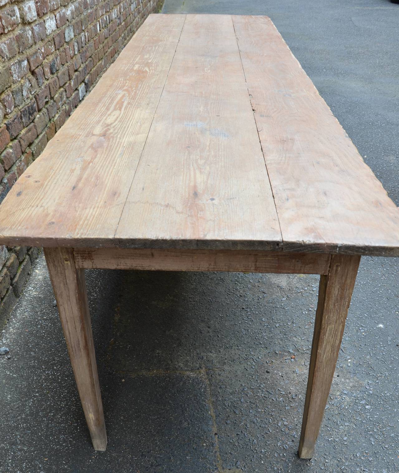 Patinated 19th Century French Long Pine Table