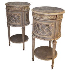 Antique Pair of Louis XVI Style Painted & Caned Bedside Commodes. France circa 1860