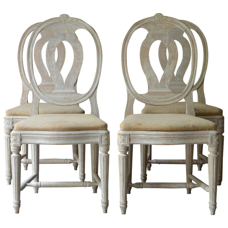 Set of Four 19th Century Swedish Medallion Back Chairs