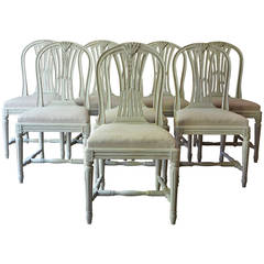 Set of Eight Swedish Painted Weatsheaf Dining Chairs