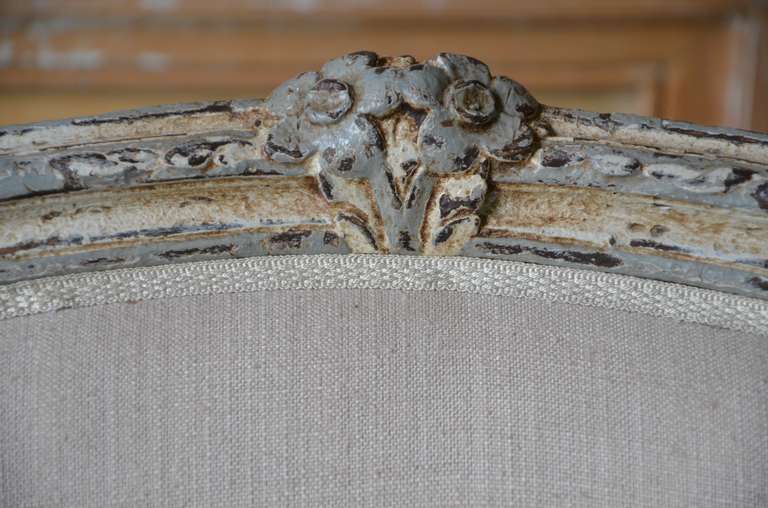 Linen Pair of Louis XV Style Painted Bergeres, France circa 1860
