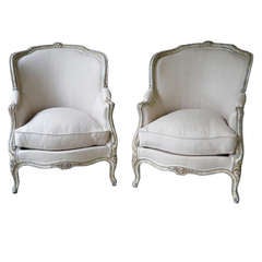 Pair of Louis XV Style Painted Bergeres, France circa 1860