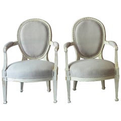 Pair of 19th Century Louis XV Style Painted Cabriolet Armchairs
