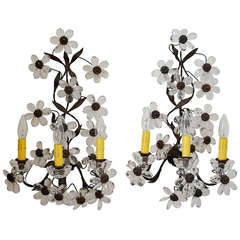 Pair of Italian 19th century Crystal Flower Wall Sconces Pair of Italian 19th century Crystal Flower Wall Sconces
