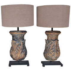 Pair of 19th Century French Architectural Carved Fragments as Lamps