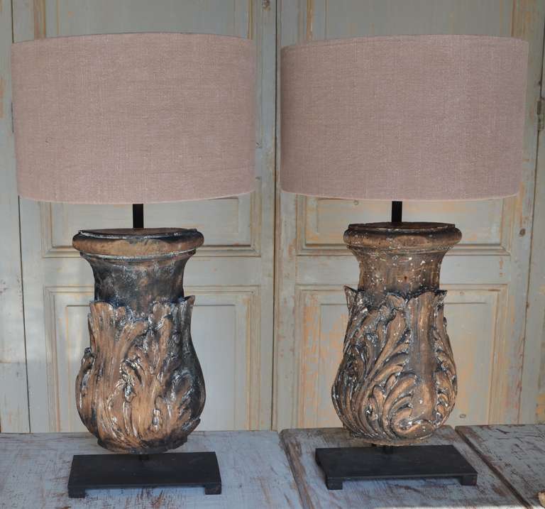 Pair of 19th Century French Architectural Carved Fragments as Lamps