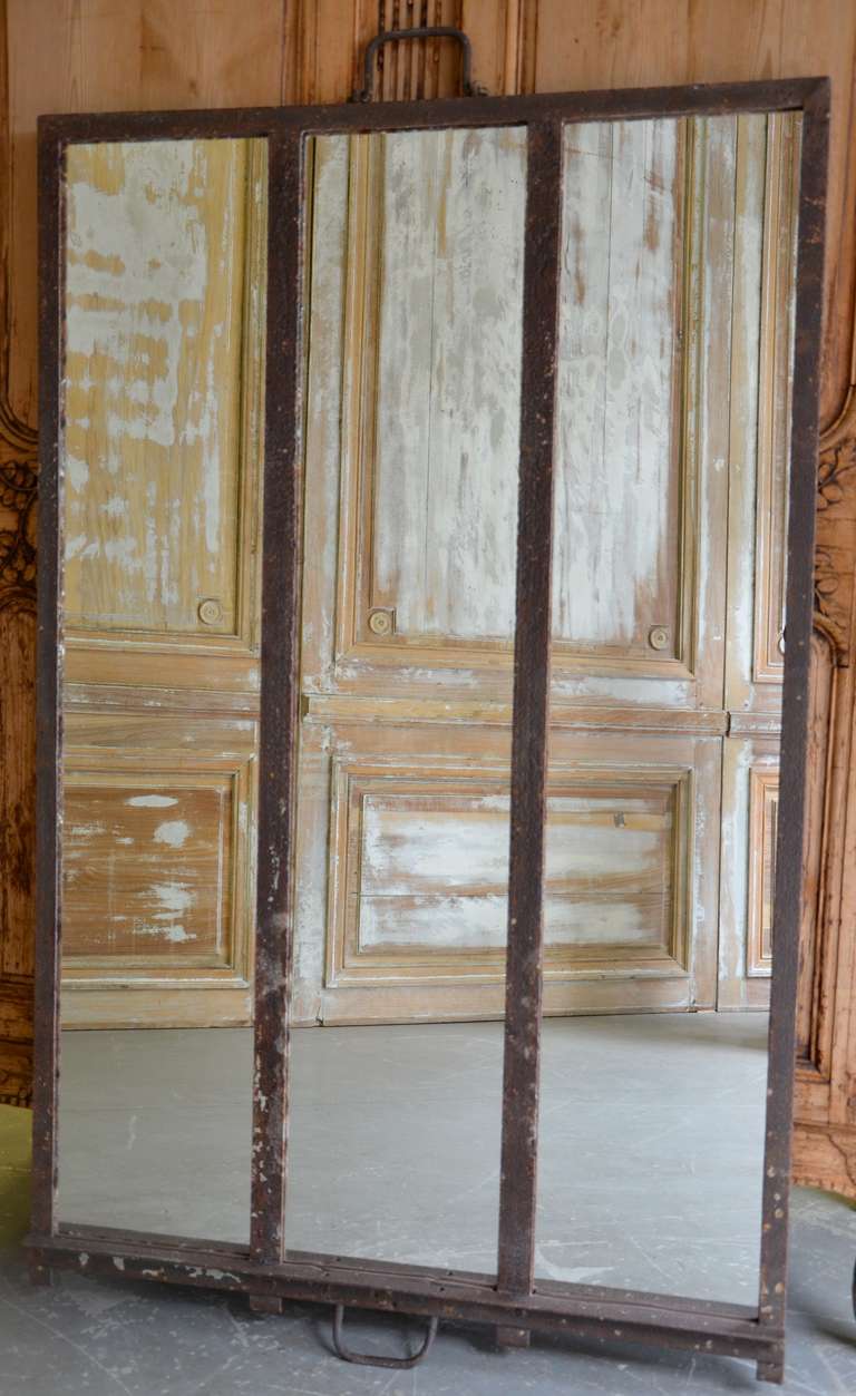 19th Century Iron Window Frame Made Into A Mirror