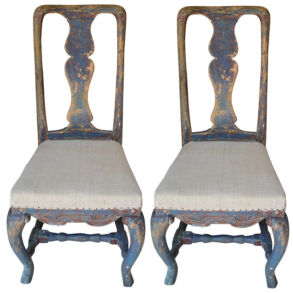 Pair 18th century Swedish Rococo Chairs