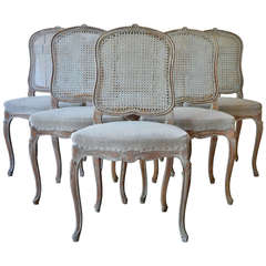 Antique Set of Six Caned Back French Chairs