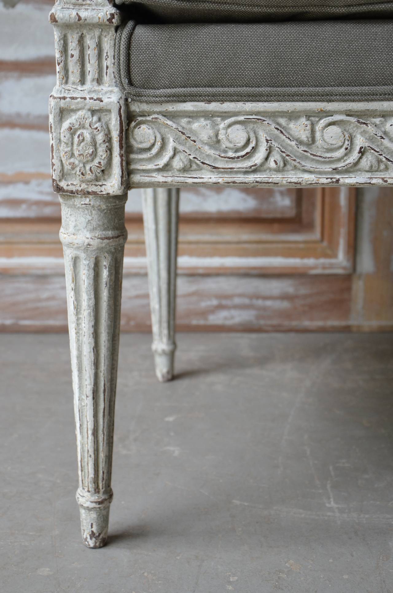 19th Century French Louis XVI Style Bench with Armrests 1