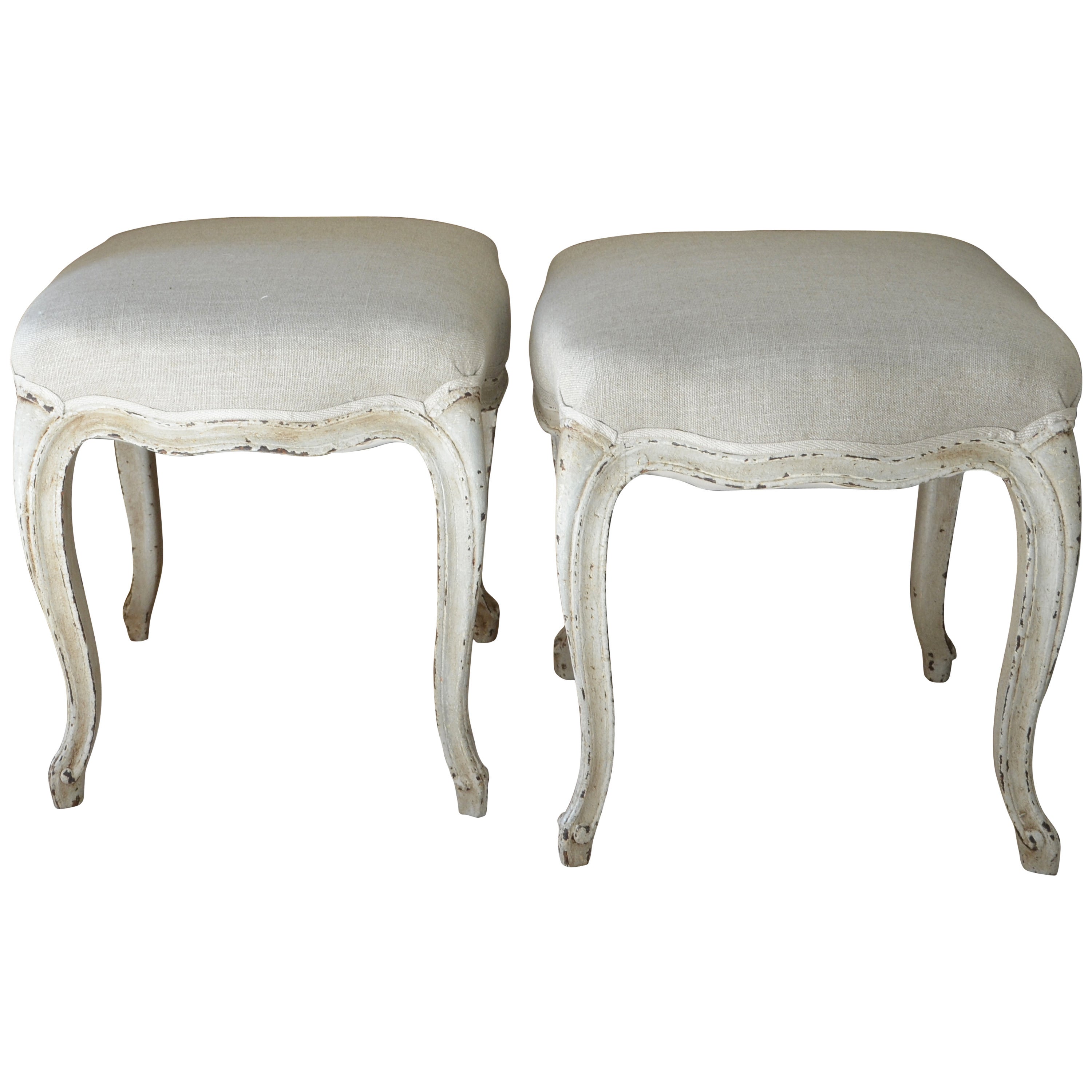 Pair of French Louis XV Style Painted Foot Stool