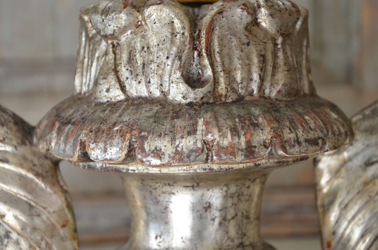 Pair of 18th Century Italian Silver Giltwood Altar Candleholders as Lamps In Good Condition In Charleston, SC