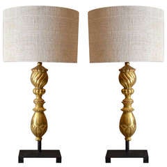 A Pair of 19th century French Architectural Gold Gilt Fragments as Lamps.