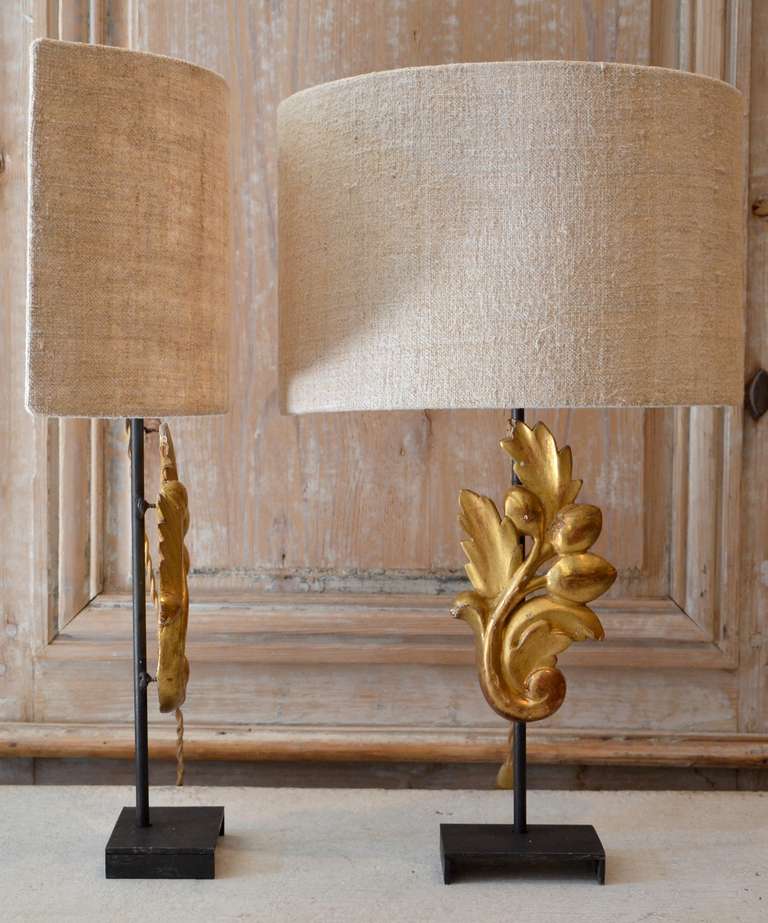 A Pair of 19th century French Architectural Gold Gilt Fragments as Lamps In Excellent Condition In Charleston, SC