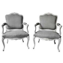 Pair Of Louis Xv Style Painted Fauteuils