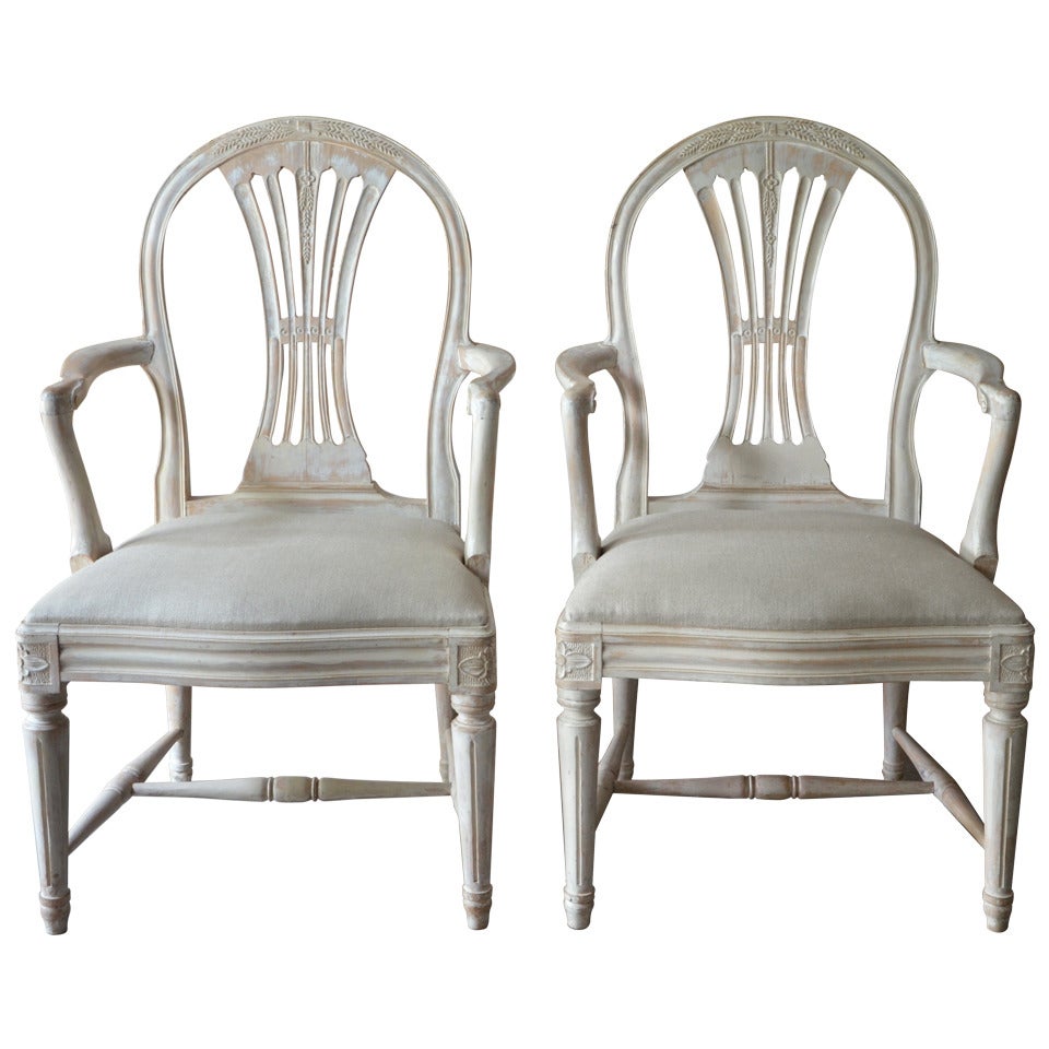 Pair of Painted Swedish Gustavian Style Wheatsheaf Armchairs
