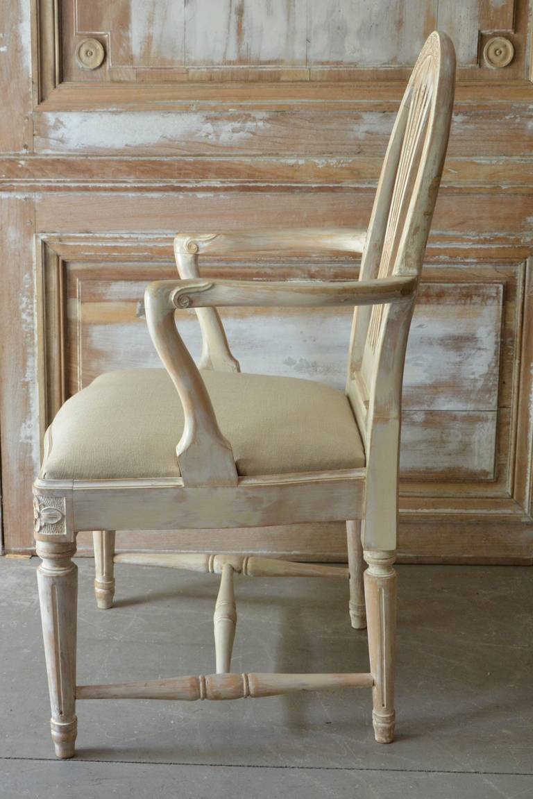 Pair of Painted Swedish Gustavian Style Wheatsheaf Armchairs 1