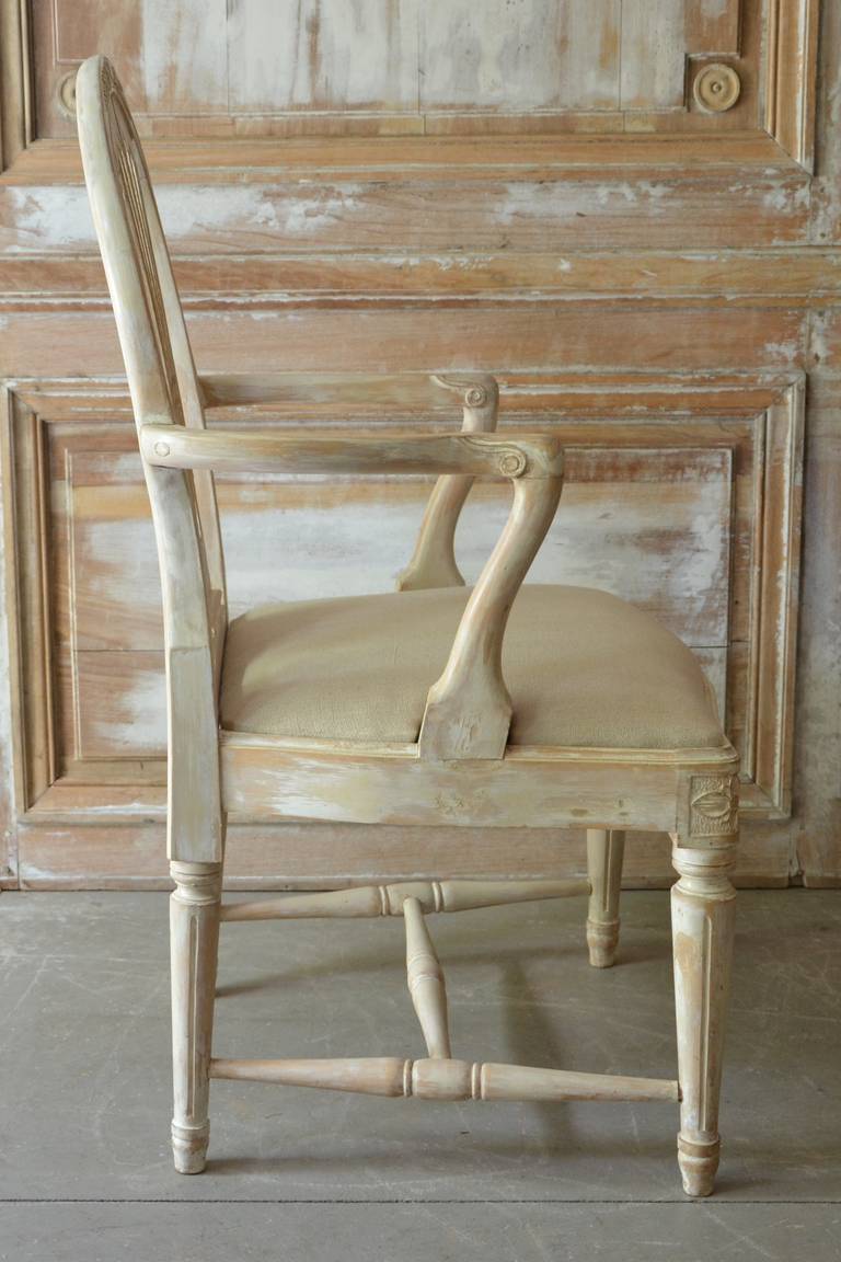 20th Century Pair of Painted Swedish Gustavian Style Wheatsheaf Armchairs