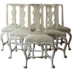 Set of Six Swedish Rococo Style Chairs