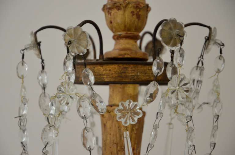 Crystal 19th Century Italian Gilt Wood and Iron Chandelier For Sale