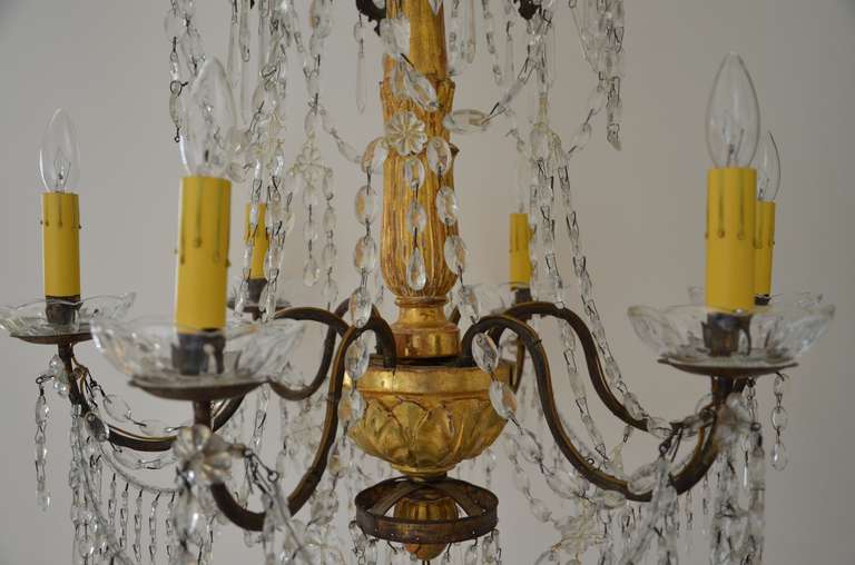 19th Century Italian Gilt Wood and Iron Chandelier In Excellent Condition For Sale In Charleston, SC