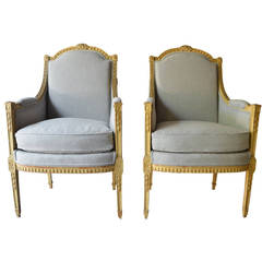 Pair of French Painted Bergères in Louis XVI Style