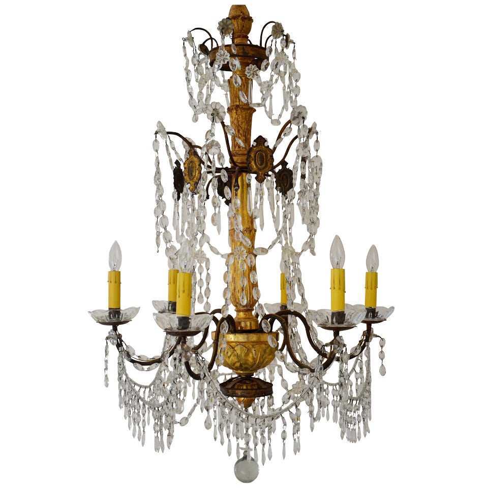 19th Century Italian Gilt Wood and Iron Chandelier For Sale
