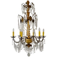 Antique 19th Century Italian Gilt Wood and Iron Chandelier