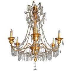 19th Century Large Italian, Gold Gilt Crystal Chandelier