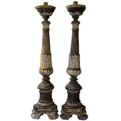 Antique Pair of 18th century Italian Painted candlesticks