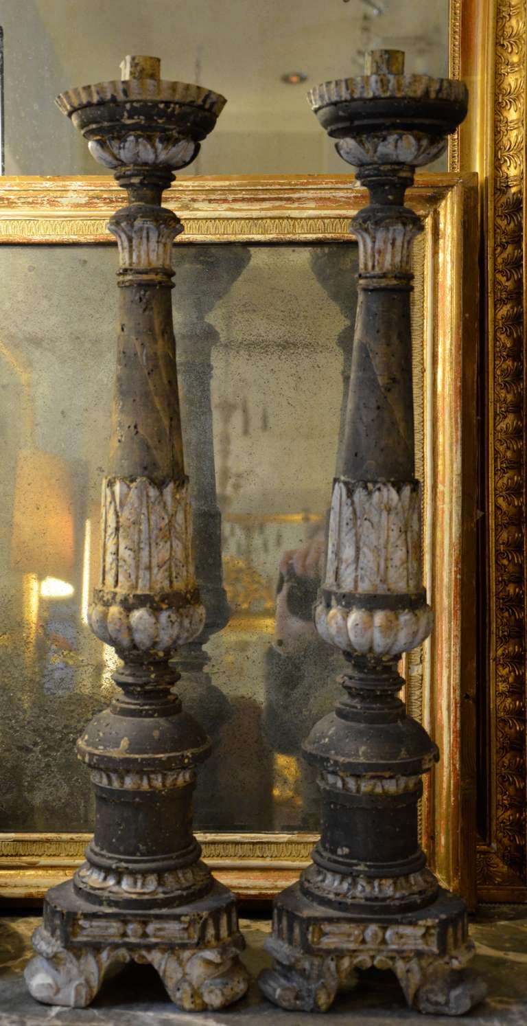 Pair of 18th century Italian Painted candlesticks