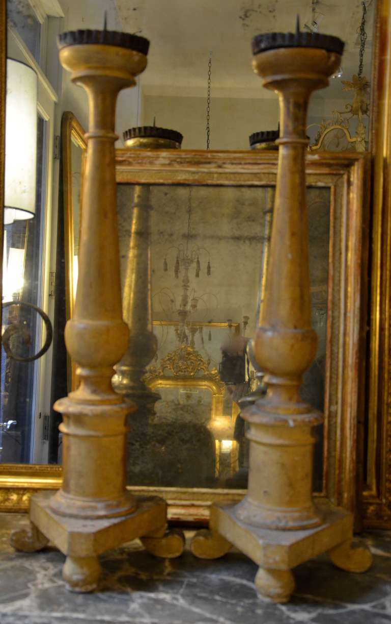 Pair of 19th century Italian Gold Gilt Candlesticks In Good Condition In Charleston, SC