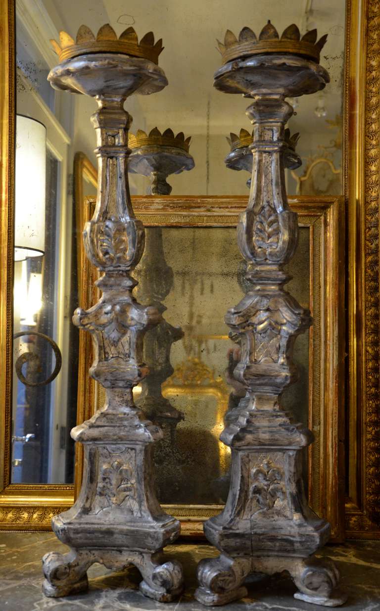 Pair of 19th Century Italian Silver Gilt Candlesticks