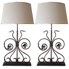 Pair of 19th Century Architectural Iron Fragments as Lamps