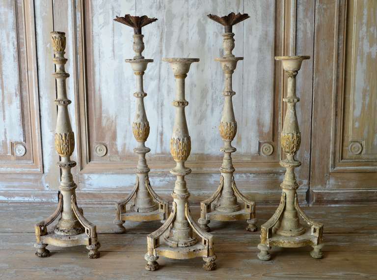 Set of Five 18th Century Italian Candlesticks