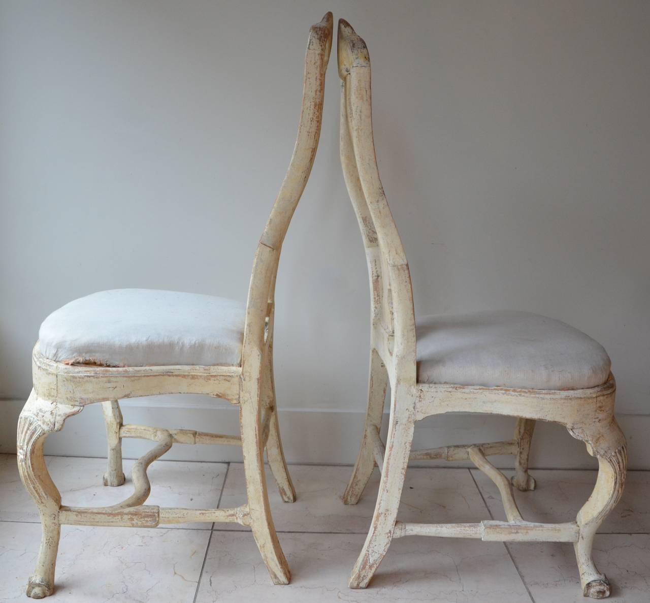 Pair of Swedish Rococo Chairs with Original paint In Good Condition In Charleston, SC