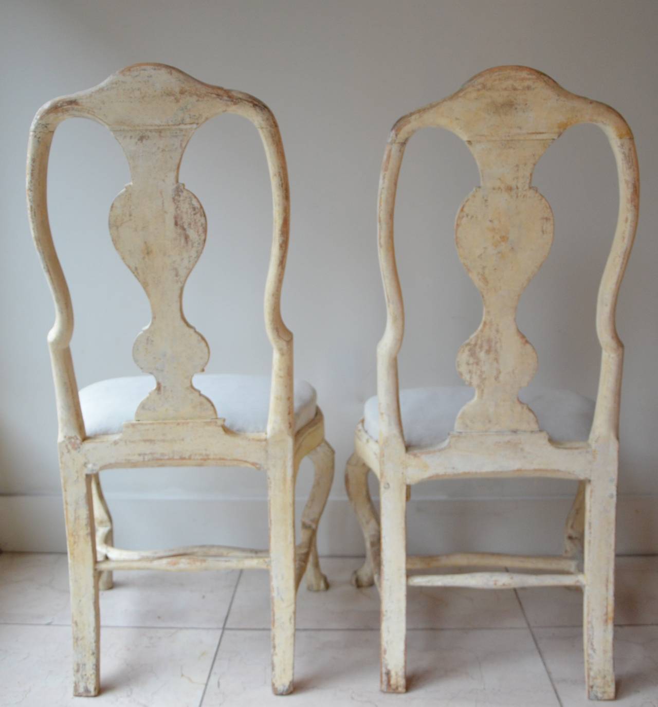 18th Century and Earlier Pair of Swedish Rococo Chairs with Original paint