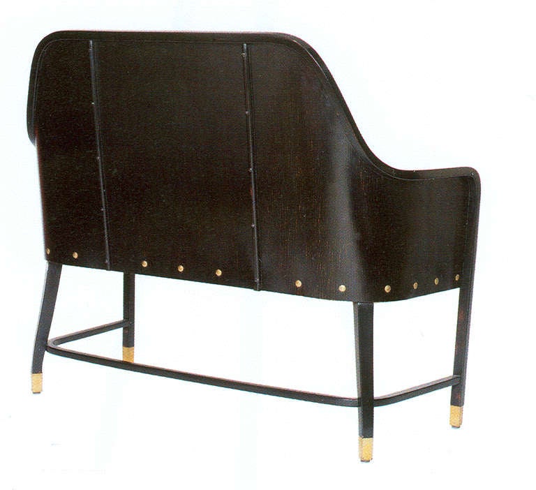 A bentwood bench designed by Josef Hoffmann (1870-1956 ), Vienna Secession.
Seat and back upholstered
Measures: depth: 19.69 in ( 50 cm ), width: 47.05 in ( 119,5 cm ), 
height: 39.96 in ( 101,5 cm ), seat height: 16.93 in ( 43 cm ).