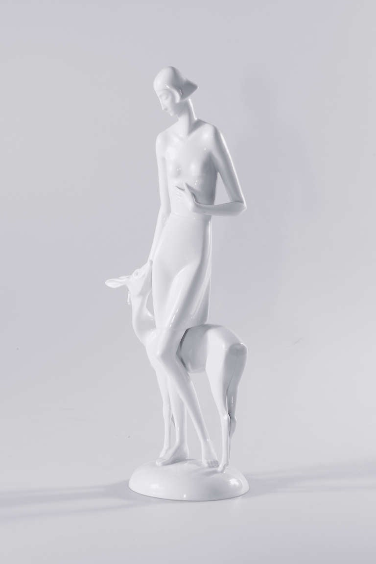 Art déco Figure en porcelaine Art Déco Rosenthal de Mchen « Contenu de famille » en vente