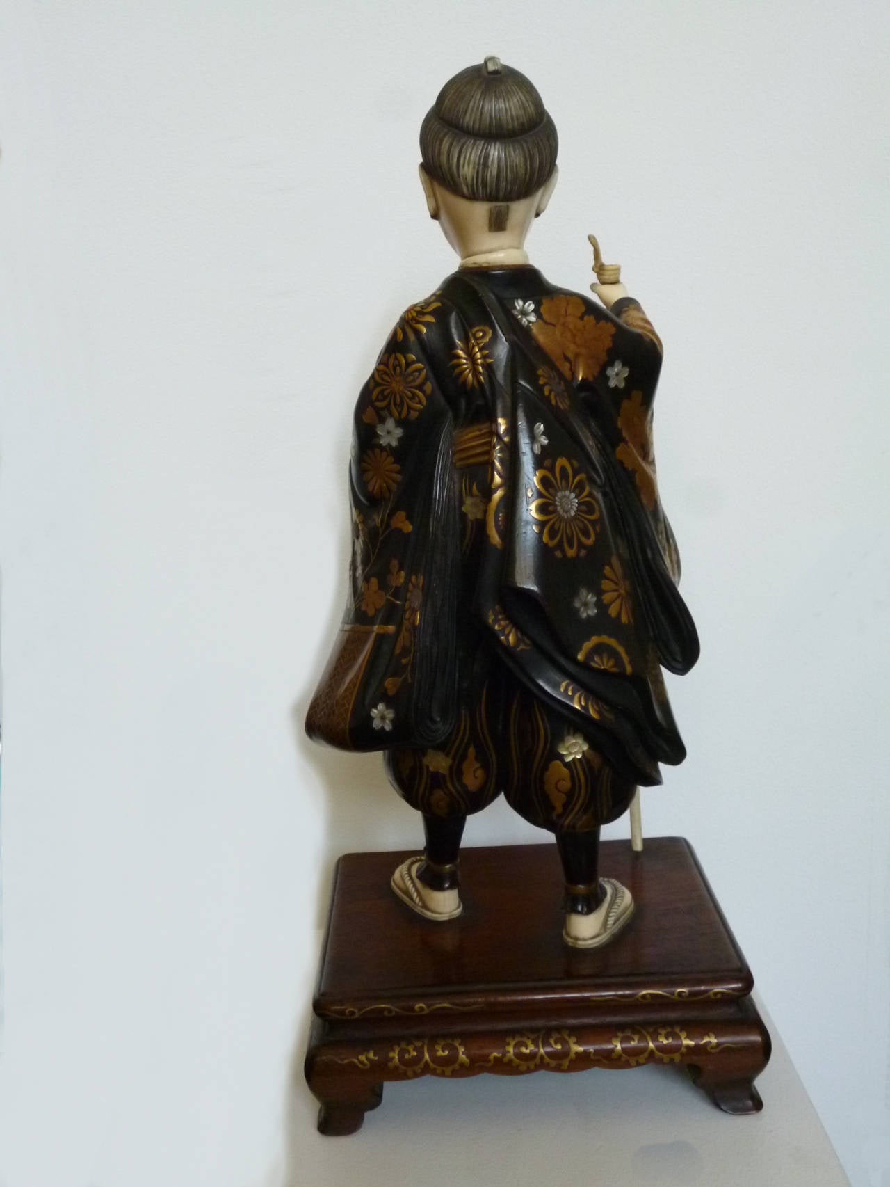 Carved Delightful Standing Woman Figure from Japan