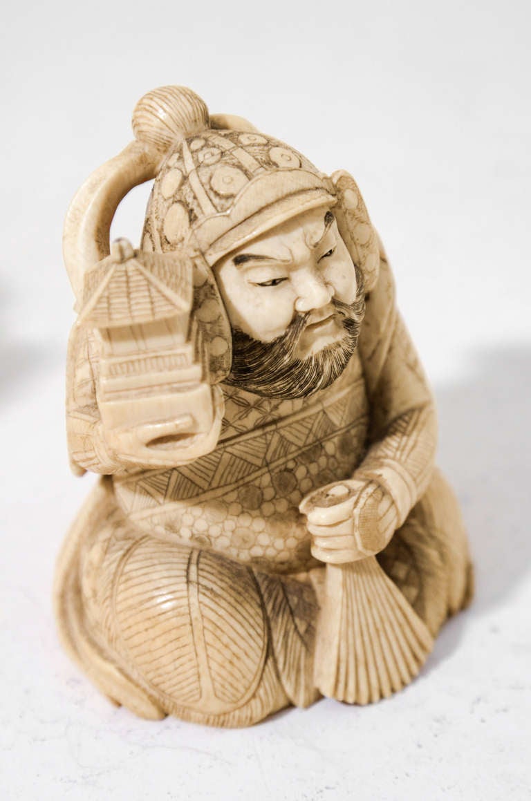 20th Century Japanese Ivory Elegantly Hand Carved Figurines For Sale