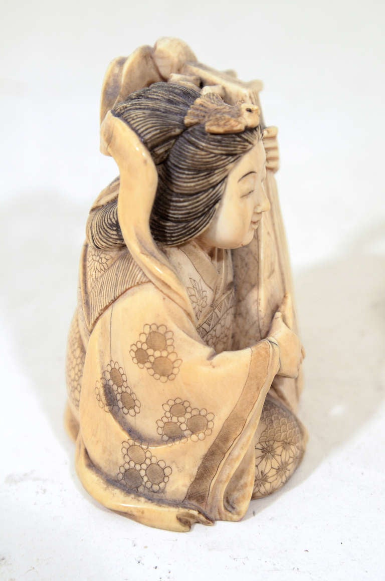 Japanese Ivory Elegantly Hand Carved Figurines For Sale 1