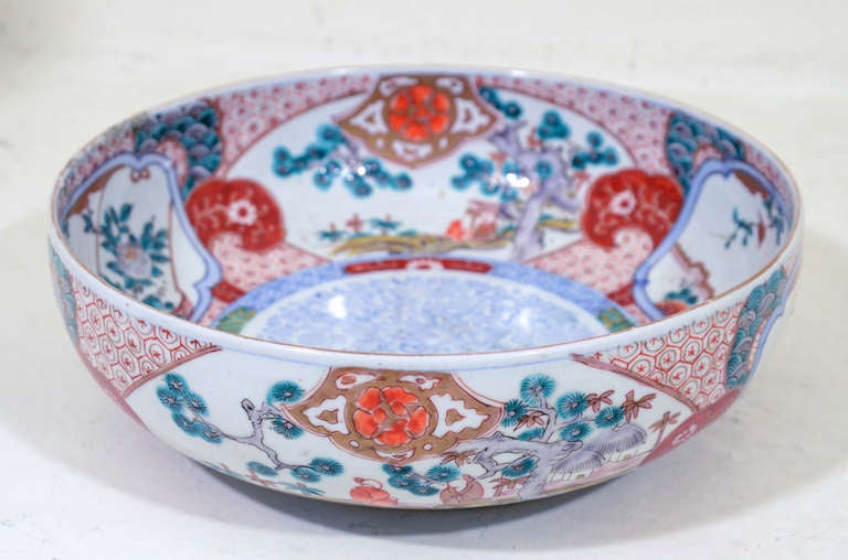 Finely painted Gold leaf, Chrysanthemum on Porcelain in Rich Blue, Iron Red and Seafoam Green decoration