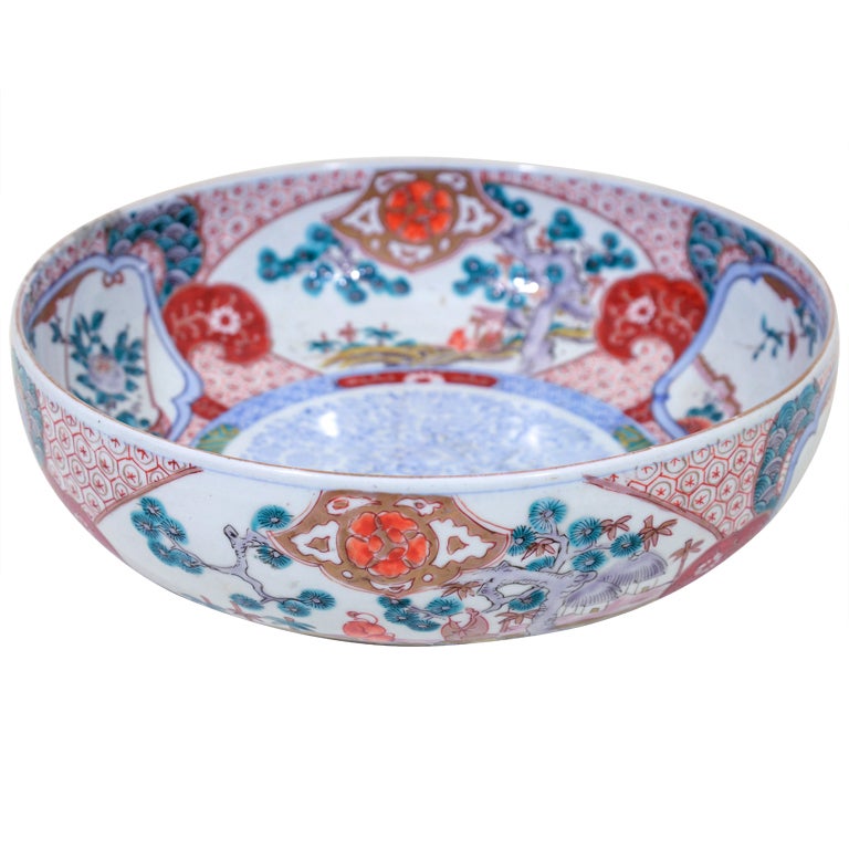 Antique Japanese Hand Painted Porcelain Imari Bowl For Sale
