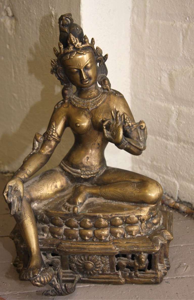 Antique Indian Seated Brass Figure Sculpture