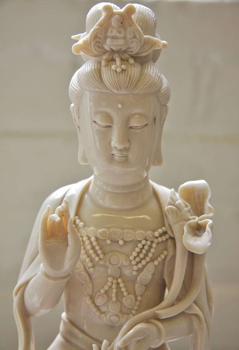 20th Century Blanc de Chine Porcelain Kwan Yin Seated on Elephant For Sale