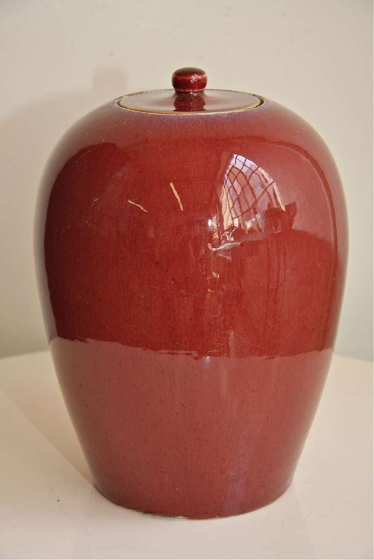 19th C Chinese Sang De Beouf porcelain ceramic 12 Inch Melon Shaped Jar