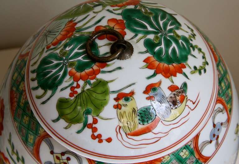 Pair Famille Verte Chinese Porcelain Ceramic 12 inch jars or lamp bases For Sale 3